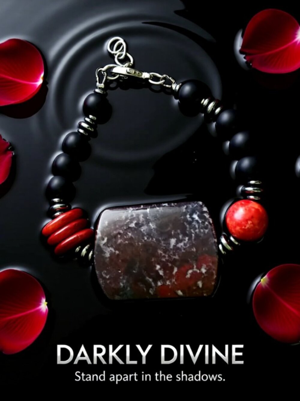 Gothic Bloodstone & Hematite Statement Bracelet | Dark Academia Witchy Aesthetic